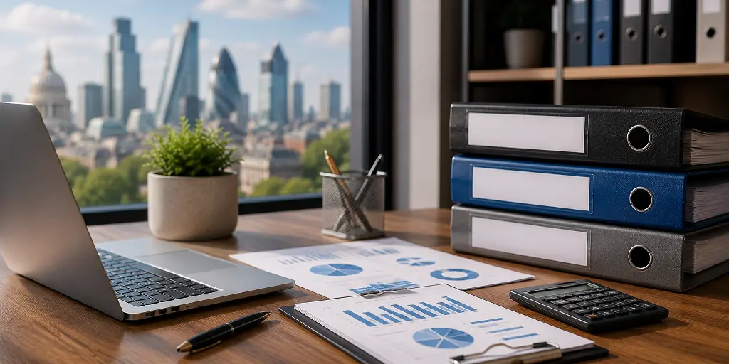 Office documents and business records representing limited company registration in London